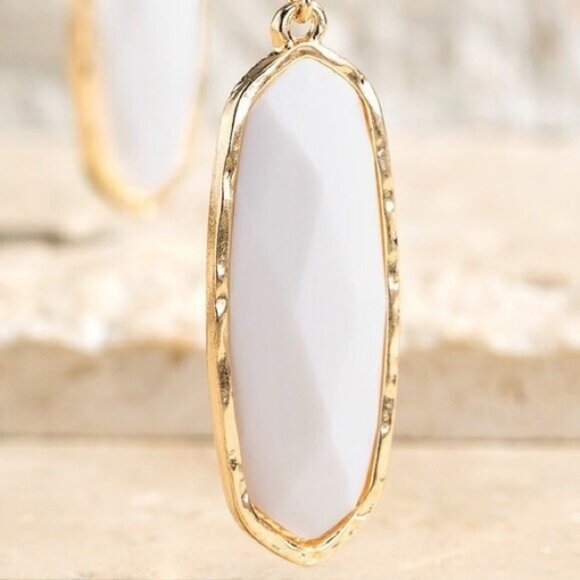 White Gold Tone Dangle Earrings French Wire Faceted Acrylic - Picture 3 of 5